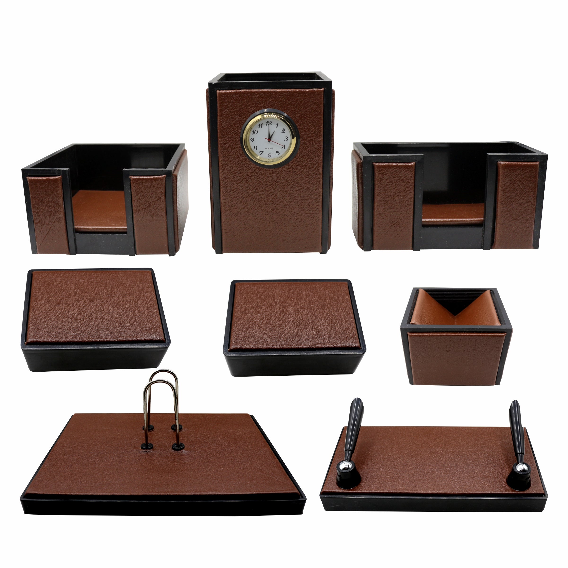 Senator Rexine Leather Office Desk Organizer 8pcs Set With Watch #20