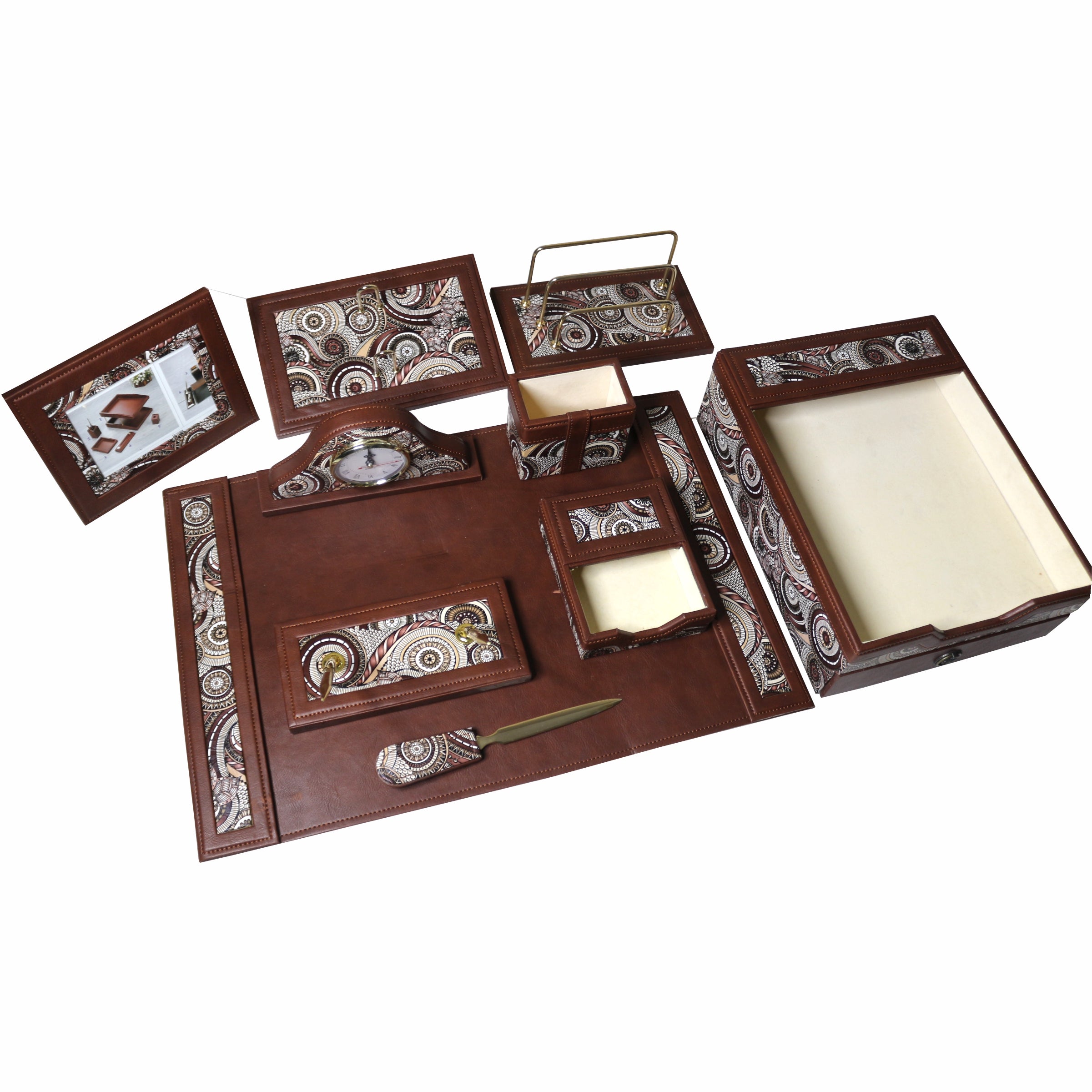 Sensa Luxury Executive Wooden Table Organizer 11pcs Set