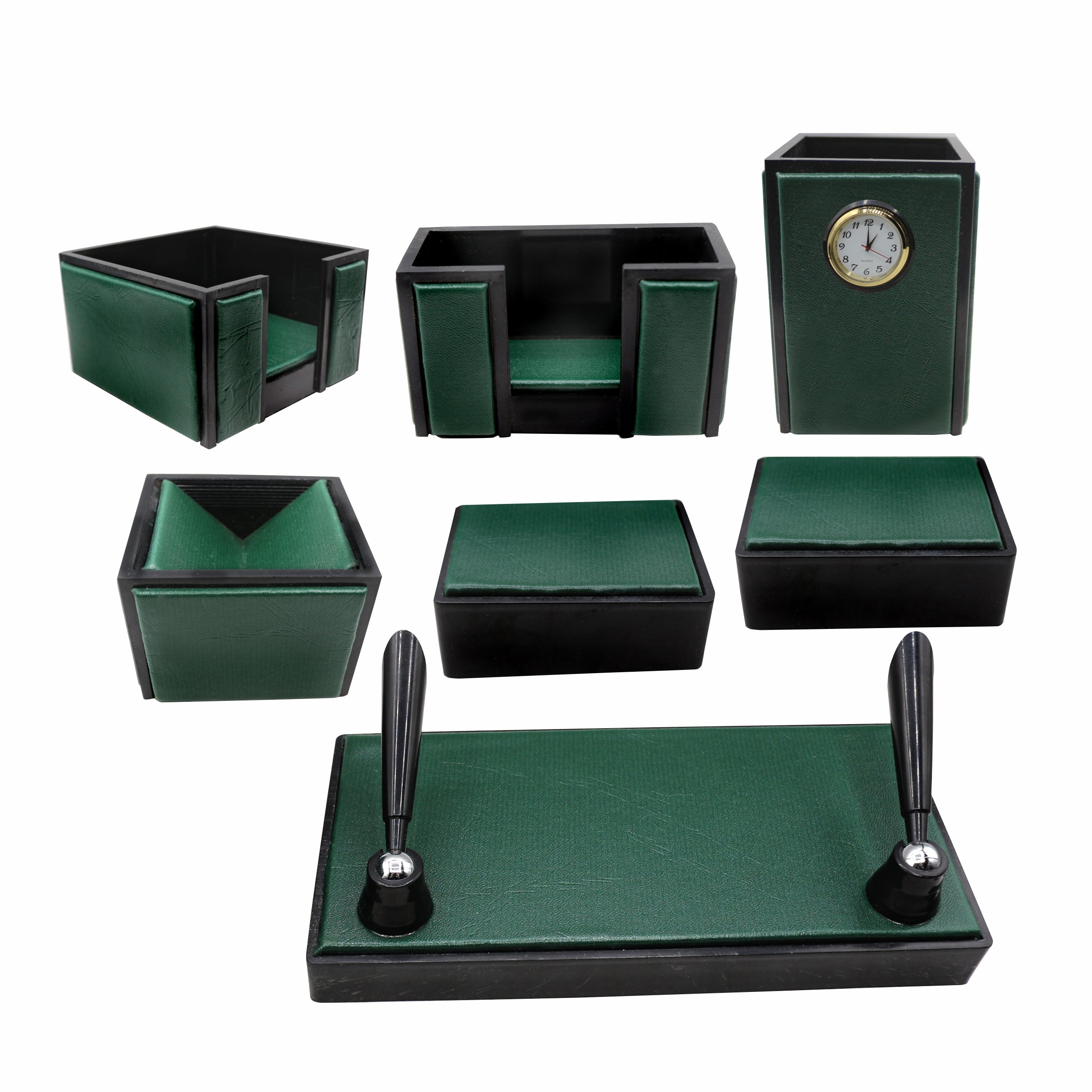 Senator Rexine Leather Office Desk Organizer 7pcs Set With Watch #20 (Green)Senator Rexine Leather Office Desk Organizer 7pcs Set With Watch #20 (Green)