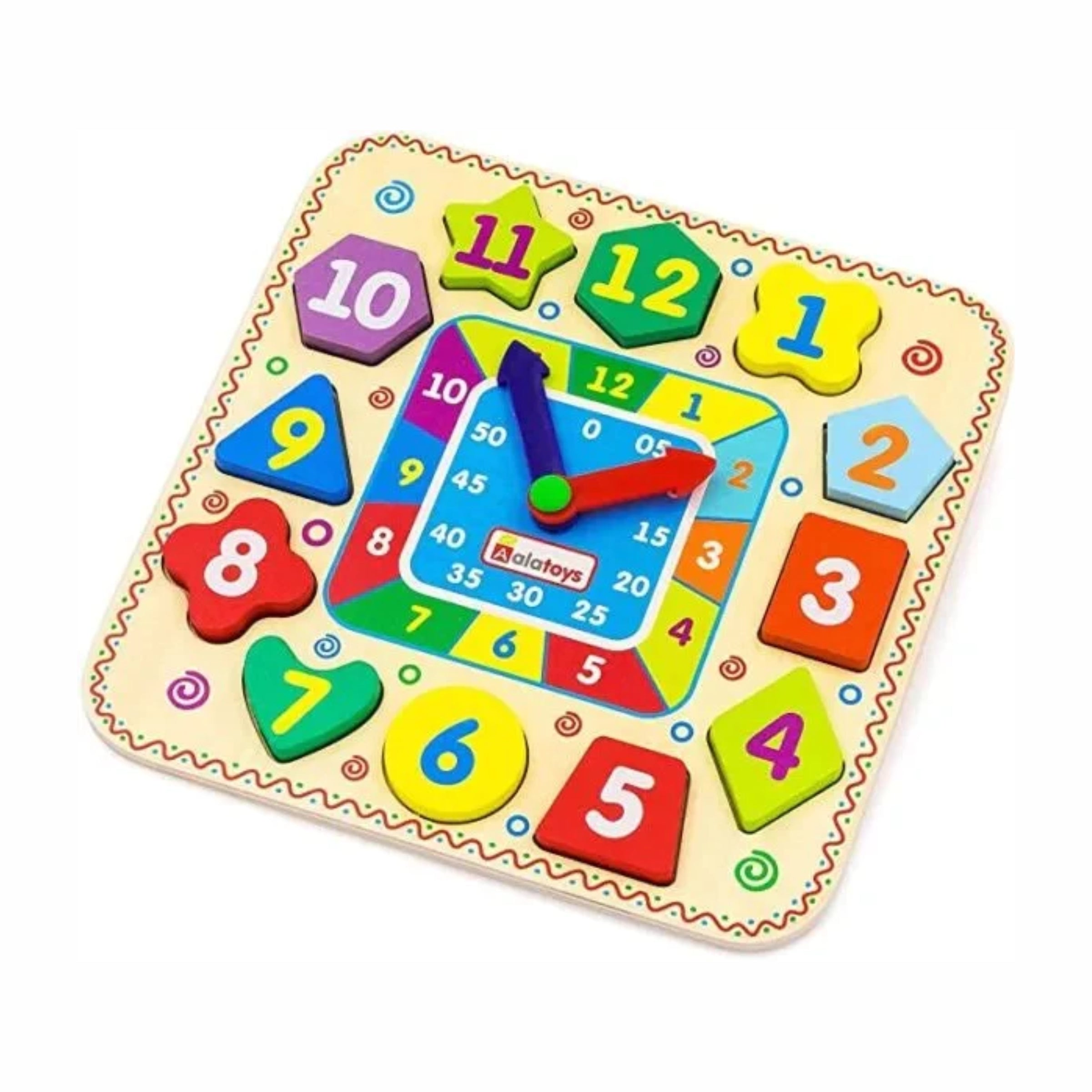 Educational Wooden Clock with Geometric for Kids