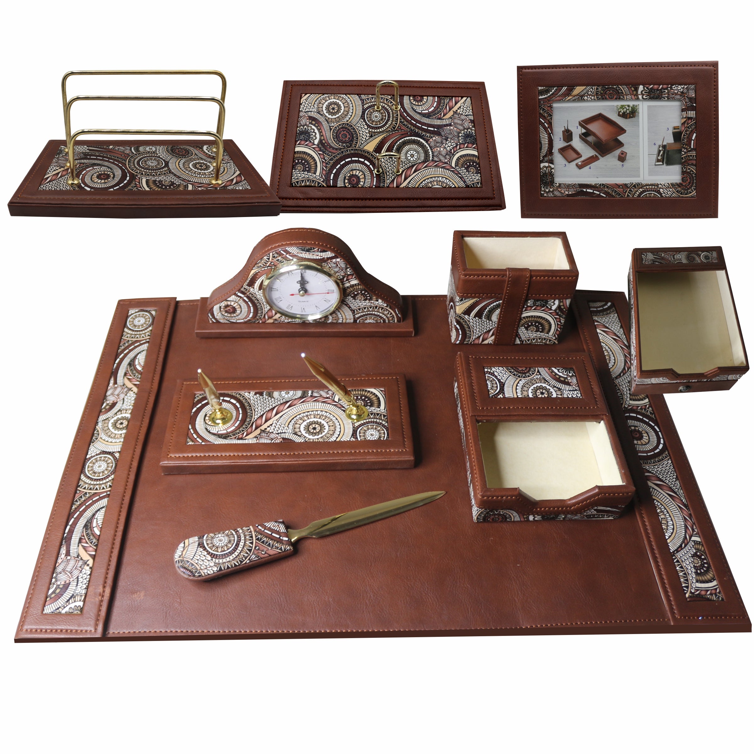 Sensa Luxury Executive Wooden Table Organizer 11pcs Set