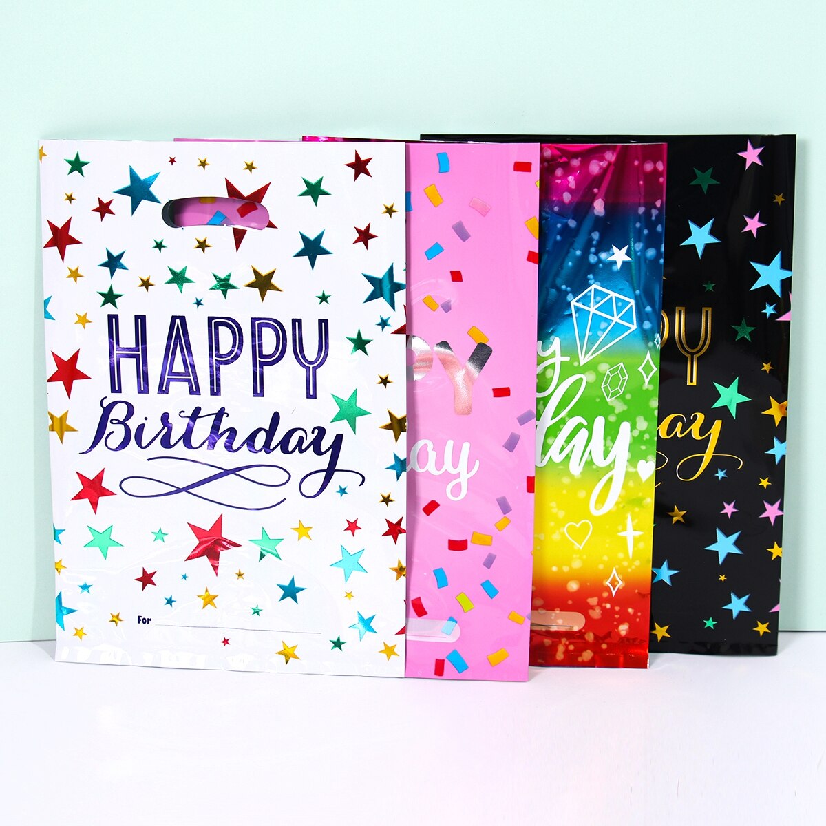 Happy Birthday Aluminum Film Gift Bags Pack of 10