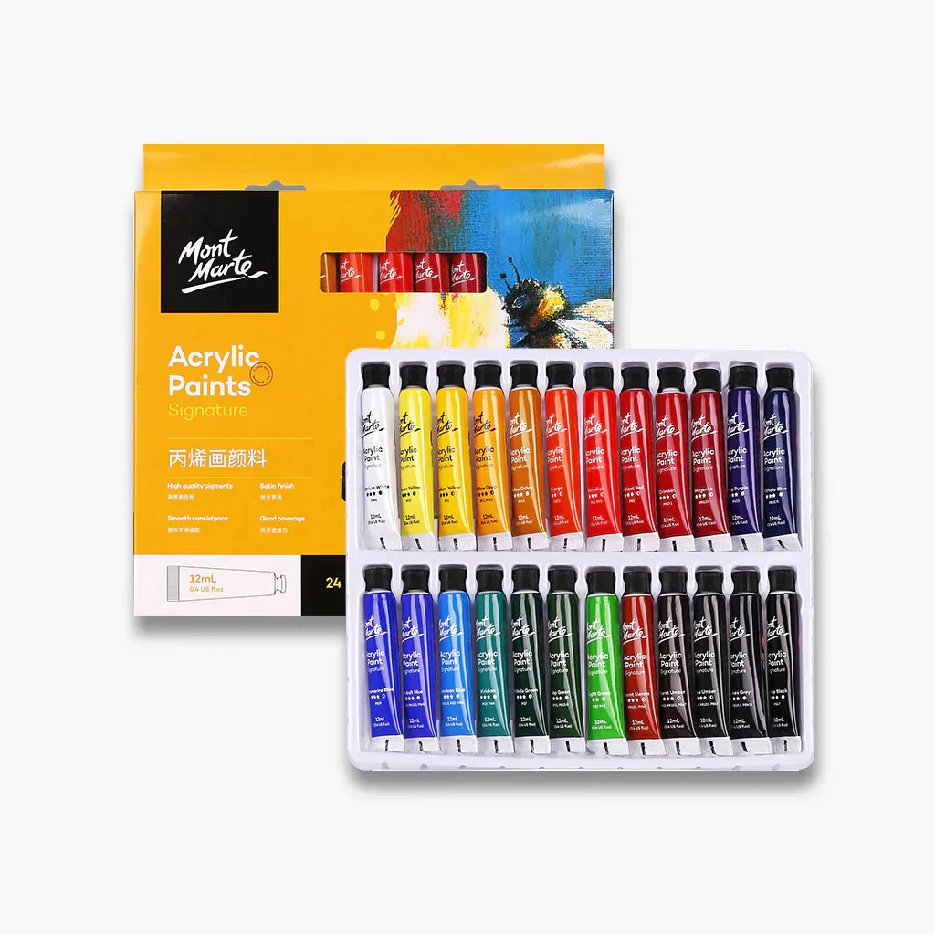 Mont Marte Acrylic Colour Paint Signature Set 12ml Pack of 24
