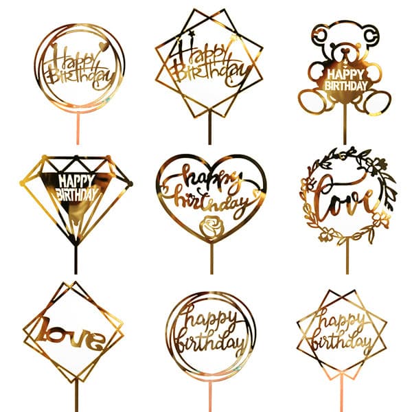 Happy Birthday Cake Toppers Golden