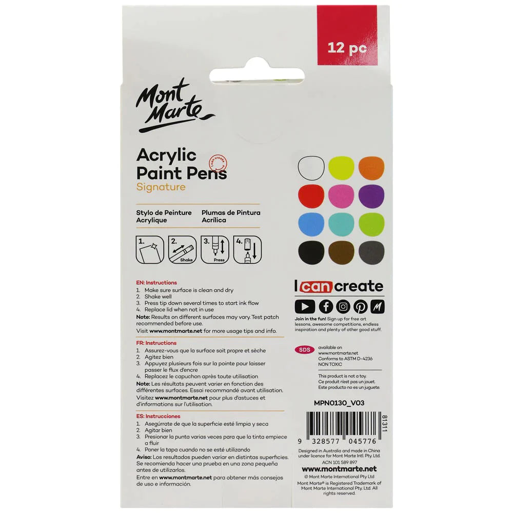Mont Marte Acrylic Paint Pens Broad Tip Set of 12