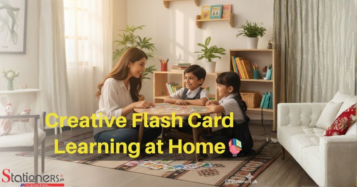  A child engaged in creative flash card learning at home, surrounded by colorful cards and educational materials.