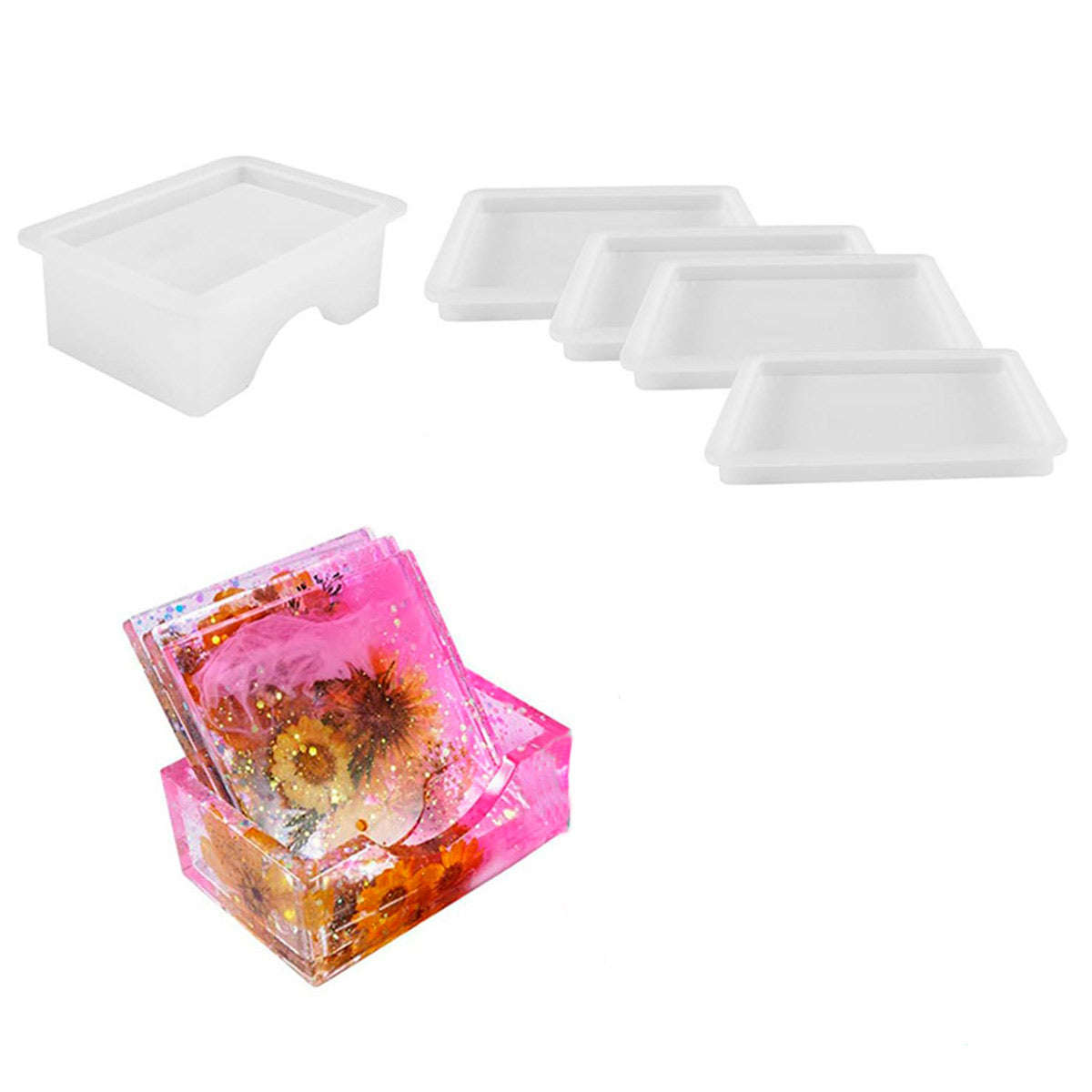 Silicone Mold Cup Tray Square - White With 2 Tray