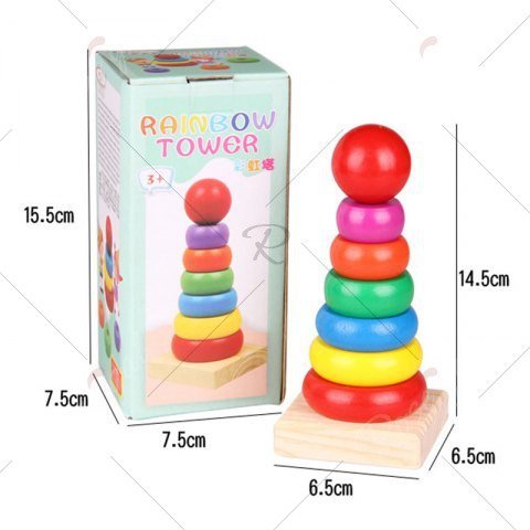 Premium Wooden Rainbow Stacking Rings, Educational BPA-Free Toy for Brain Development & Fine Motor Skills, Classic Fun & Learning