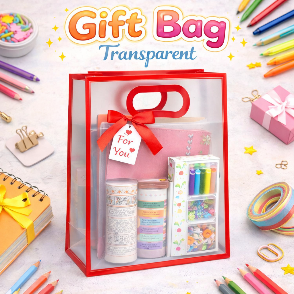 Transparent Gift Bag Large 36x24x10cm with Handle | Clear PVC Gift Packaging Bag for Stationery, Birthday & Event Gifts 3pcs