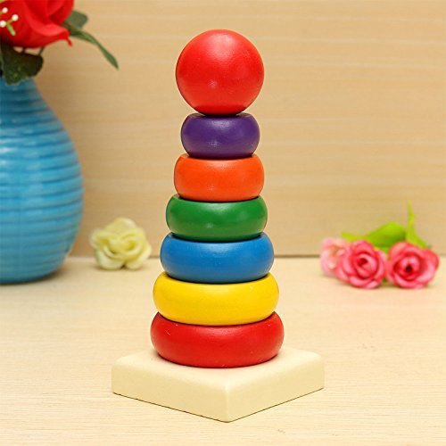 Premium Wooden Rainbow Stacking Rings, Educational BPA-Free Toy for Brain Development & Fine Motor Skills, Classic Fun & Learning