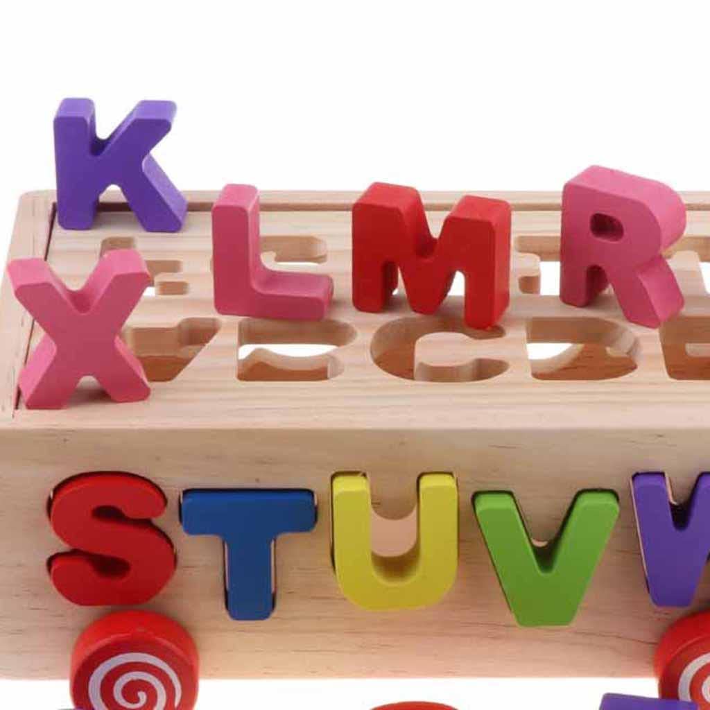 Digital Alphabet Pulling Car Wooden Box