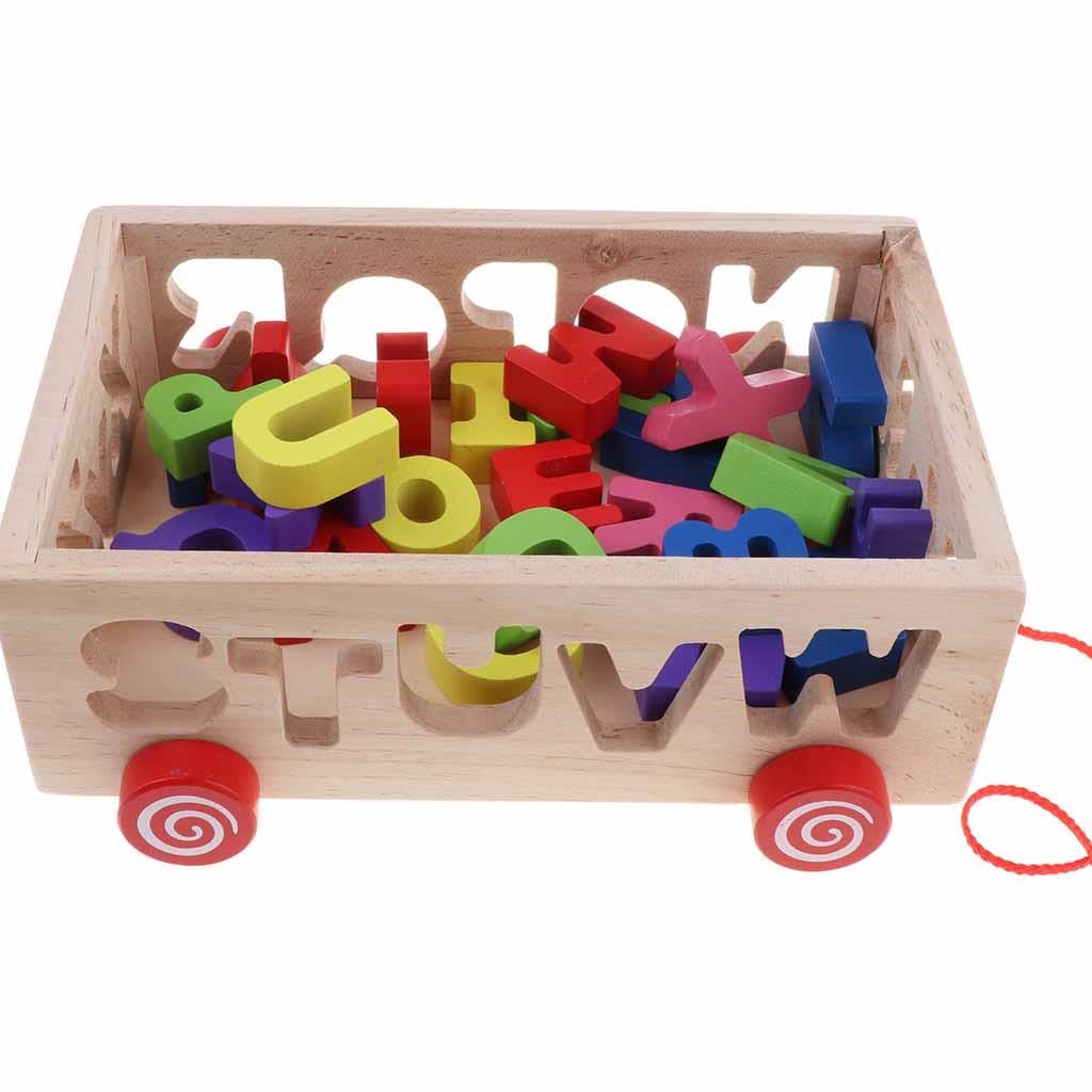 Digital Alphabet Pulling Car Wooden Box