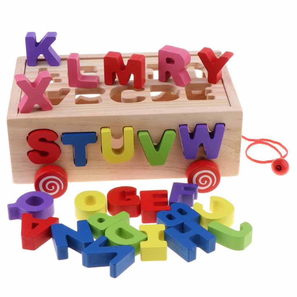 Digital Alphabet Pulling Car Wooden Box