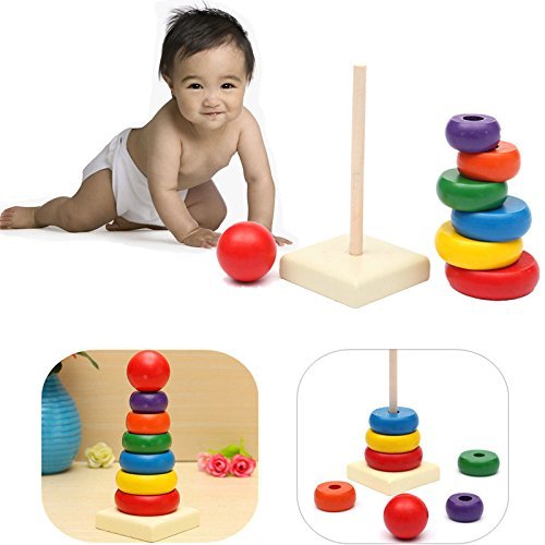 Premium Wooden Rainbow Stacking Rings, Educational BPA-Free Toy for Brain Development & Fine Motor Skills, Classic Fun & Learning