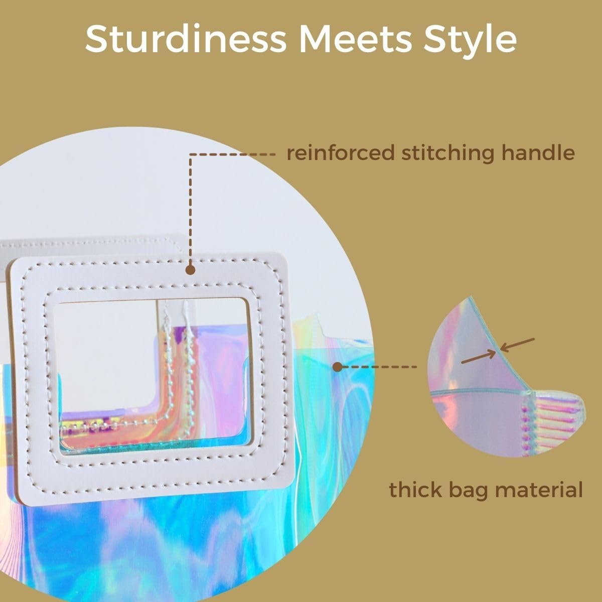 Shiny Transparent Gift Bag with Rexine Handle – Premium Holographic Clear Gift Packing Bag (17×15×7 cm / 19×17×8 cm) for Gifts, Cosmetics, Jewelry & Return Gifts