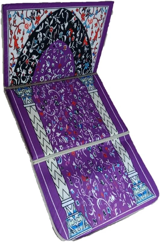 Foldable Prayer Mat with Backrest Chair - Soft, Thick, Medical, Portable, Purple, 55x110 cm