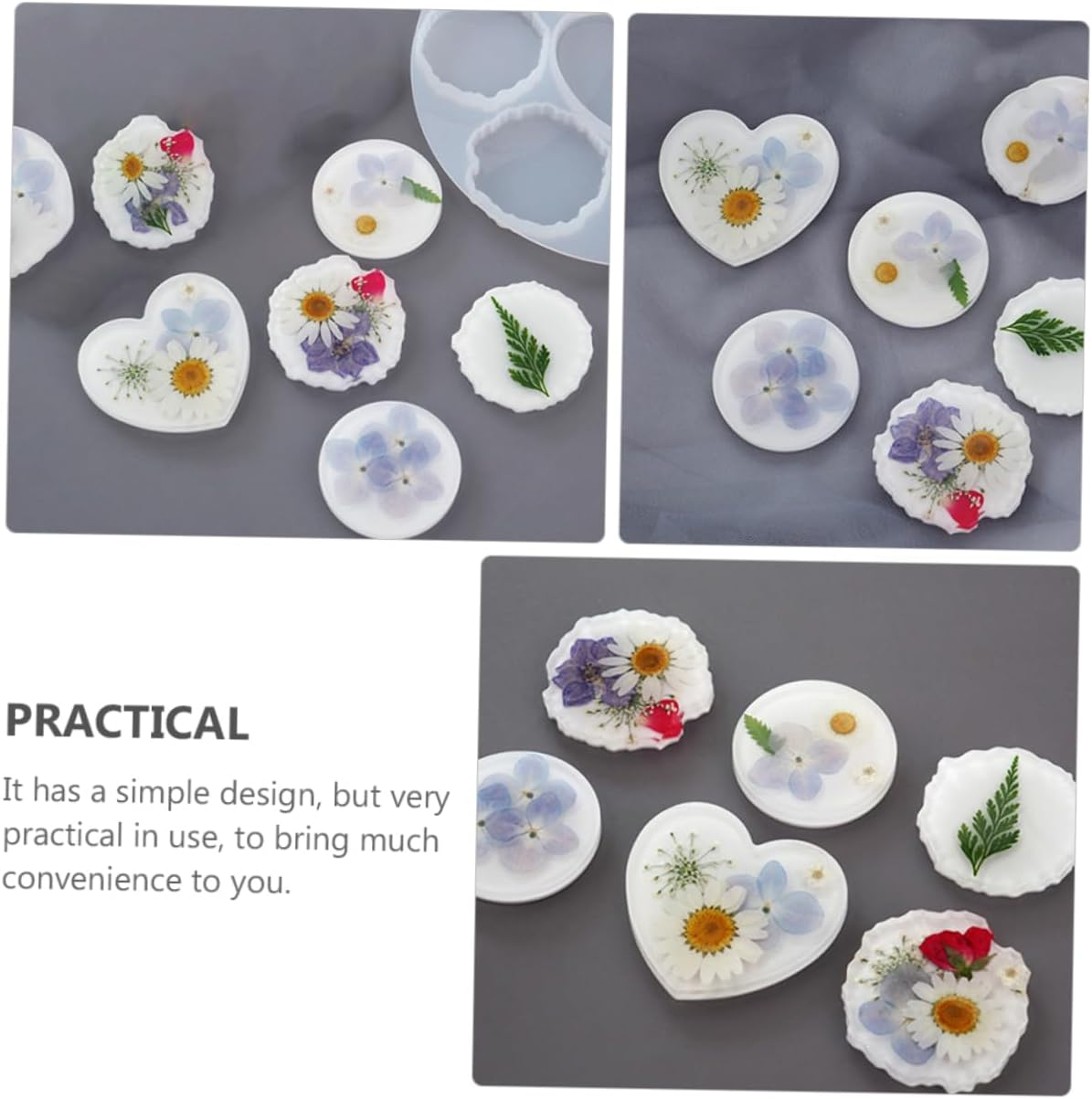 Round Multi-Cavity Silicone Resin Mold – Heart & Round Shape Epoxy Casting Mold for Coasters, Trays & DIY Crafts