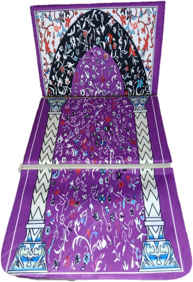 Foldable Prayer Mat with Backrest Chair - Soft, Thick, Medical, Portable, Purple, 55x110 cm