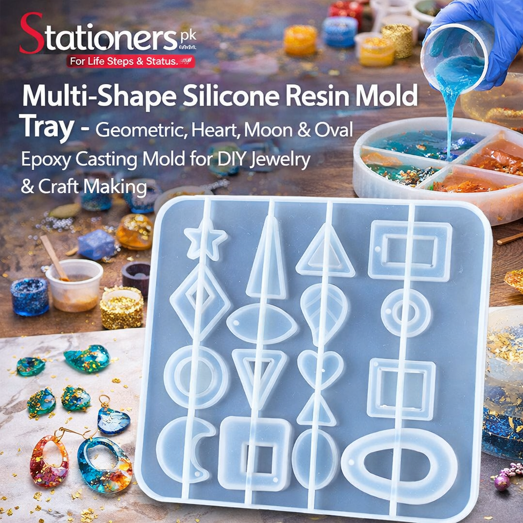 Multi-Shape Silicone Resin Mold Tray – Geometric, Heart, Moon & Oval Epoxy Casting Mold for DIY Jewelry & Craft Making
