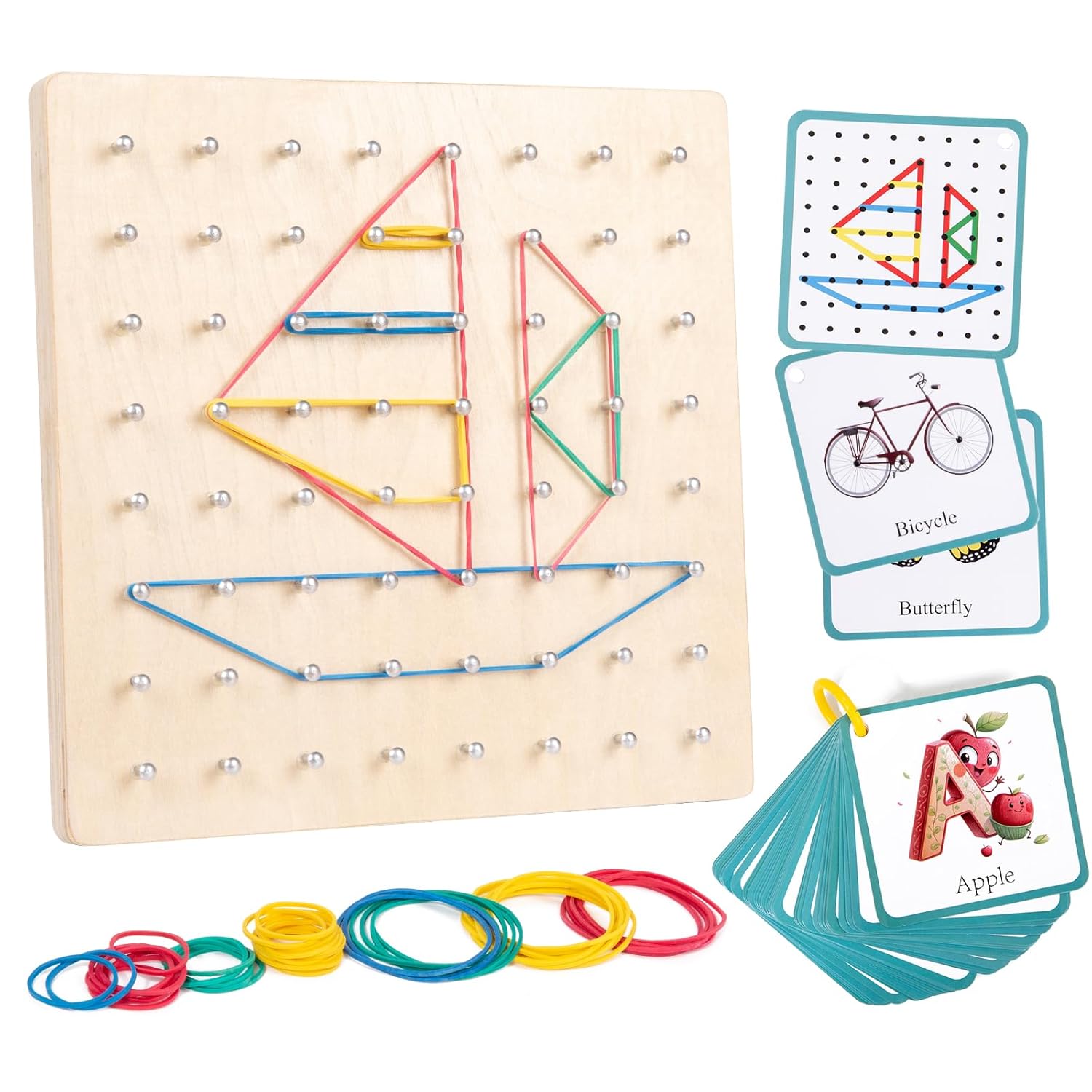 Wooden Geoboard with Rubber Bands Educational Toy