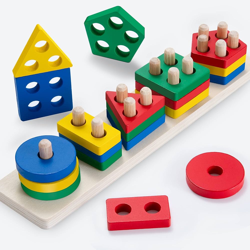 Wooden Colourful Geometric Five Set Of Column (Without Box)
