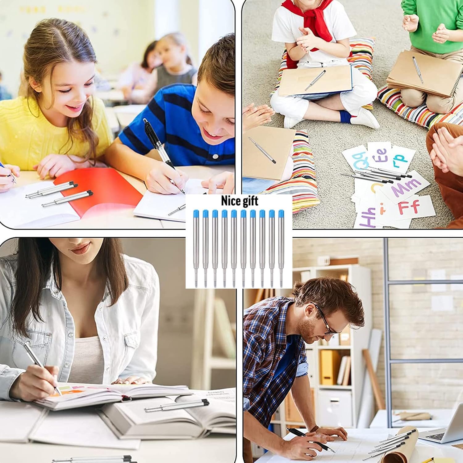 Blue Ink Metal Ballpoint Pen Refills – 1mm Smooth Writing for Office & School 5pcs