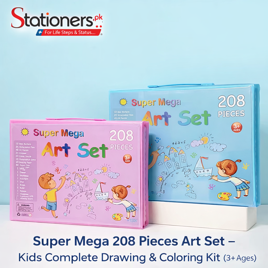 Super Mega 208 Pieces Art Set – Kids Complete Drawing & Coloring Kit (3+ Ages)