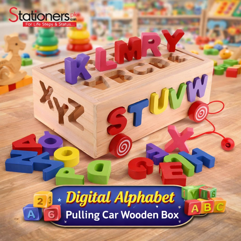 Digital Alphabet Pulling Car Wooden Box