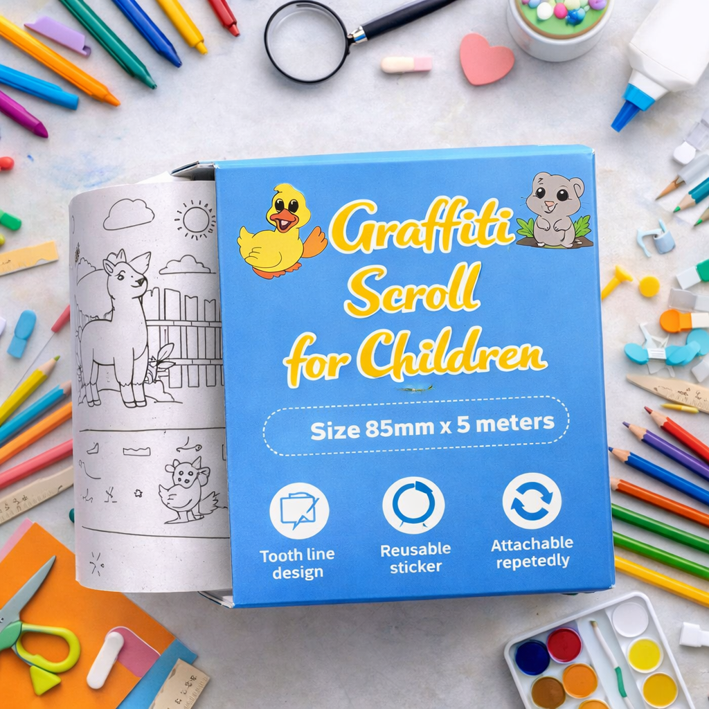 Craffiti Scroll for Children 85mm x 5 Meters Reusable Drawing Sticker Roll | Wall Graffiti Coloring Paper for Kids (3+ Years)
