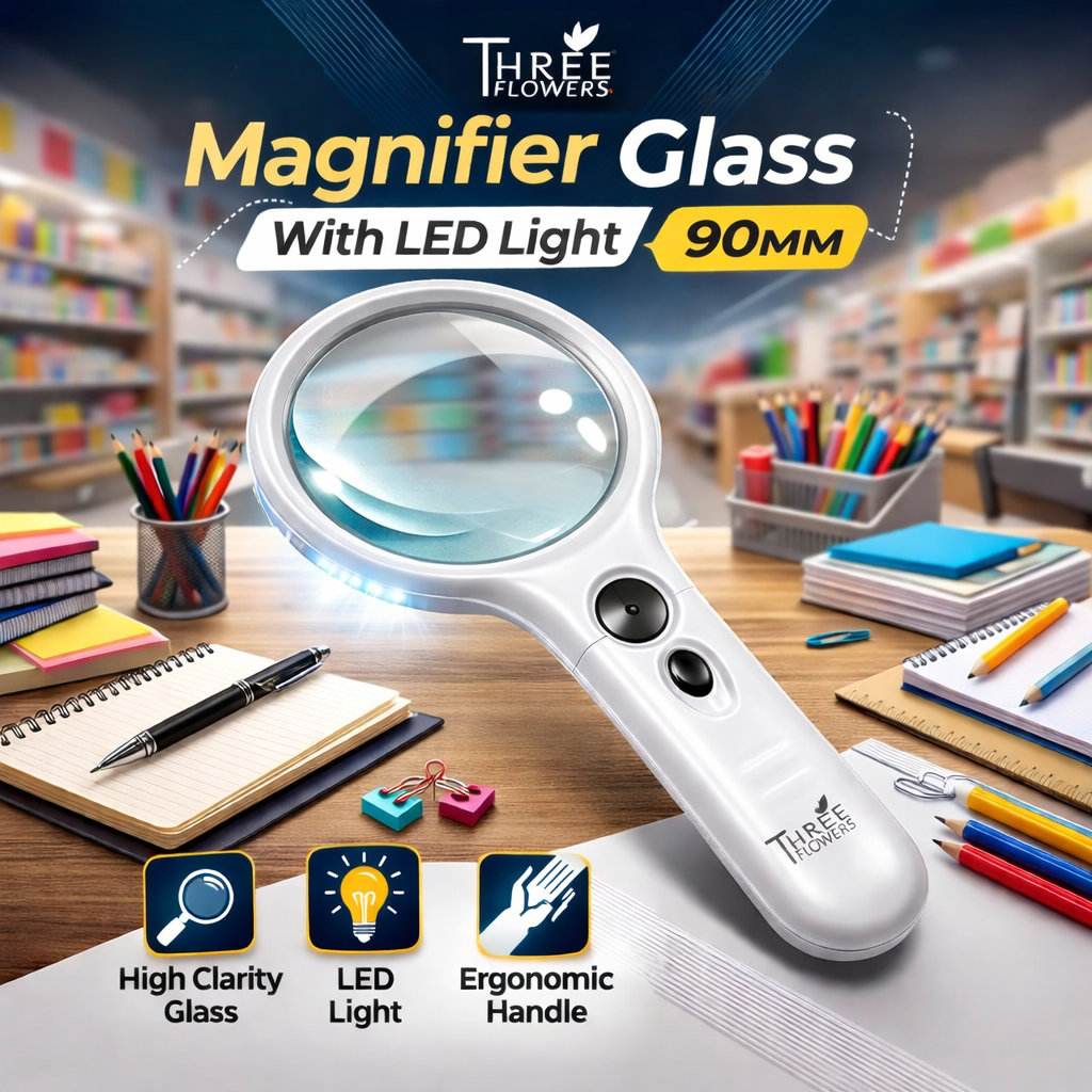 Three Flowers Magnifier Glass – 50mm, 60mm, 75mm | With LED Light 75mm &amp; 90mm