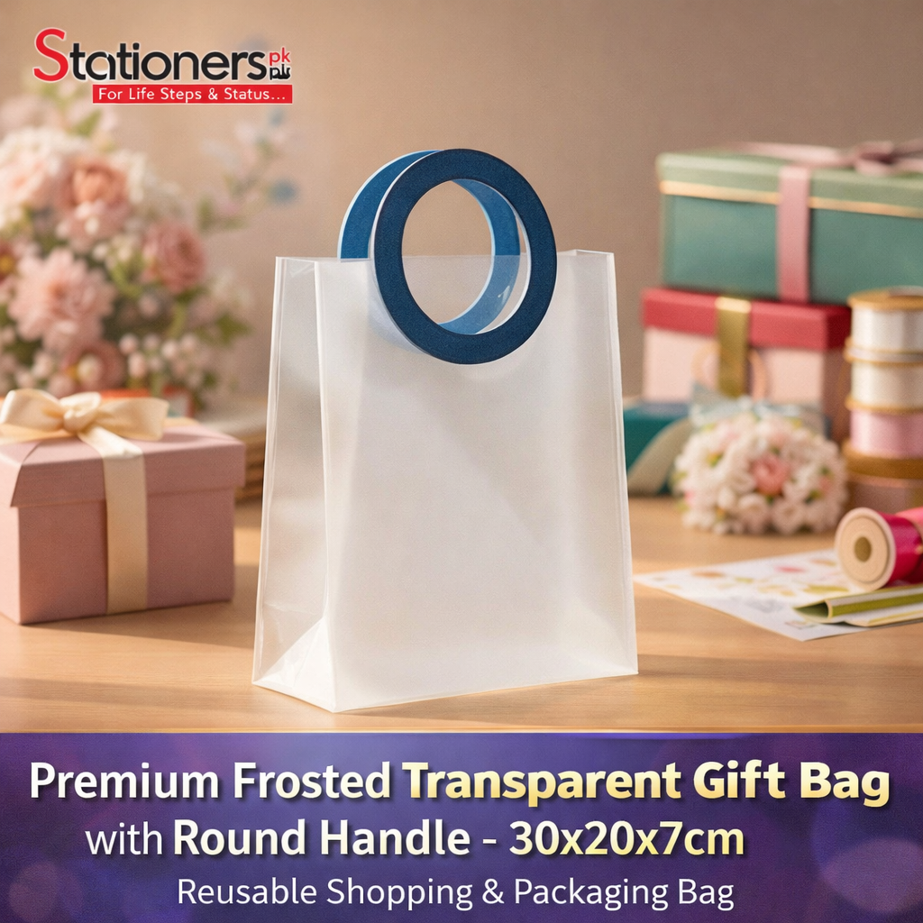 Premium Frosted Transparent Gift Bag with Round Handle – 30x20x7cm Large Reusable Shopping & Packaging Bag 3pcs