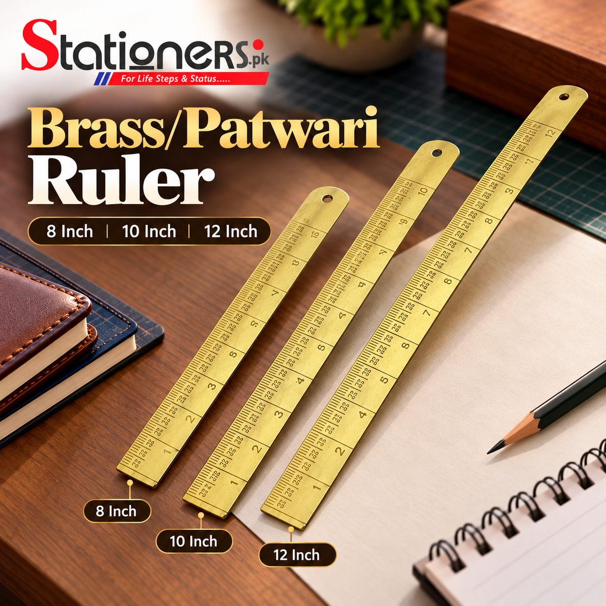 Brass/Patwari Ruler – 8 Inch, 10 Inch & 12 Inch