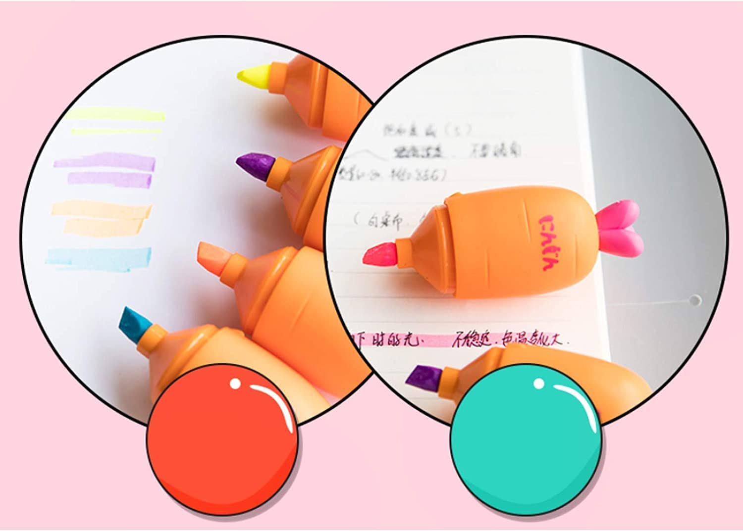 Carrot Mini Highlighter Marker Pen Pack of 6