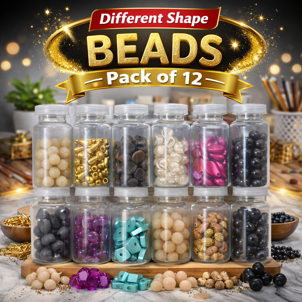 Different Shape Beads – Pack of 12 Bottles | Multi-Color Decorative Craft Beads Set