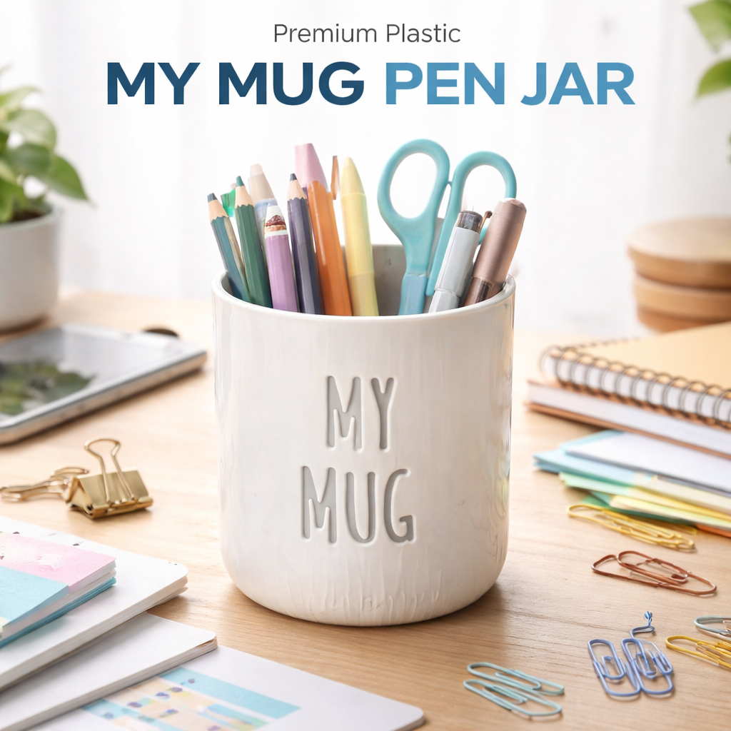 Premium Plastic My Mug Pen Jar – Stylish Desk Organizer for Office & Study Table