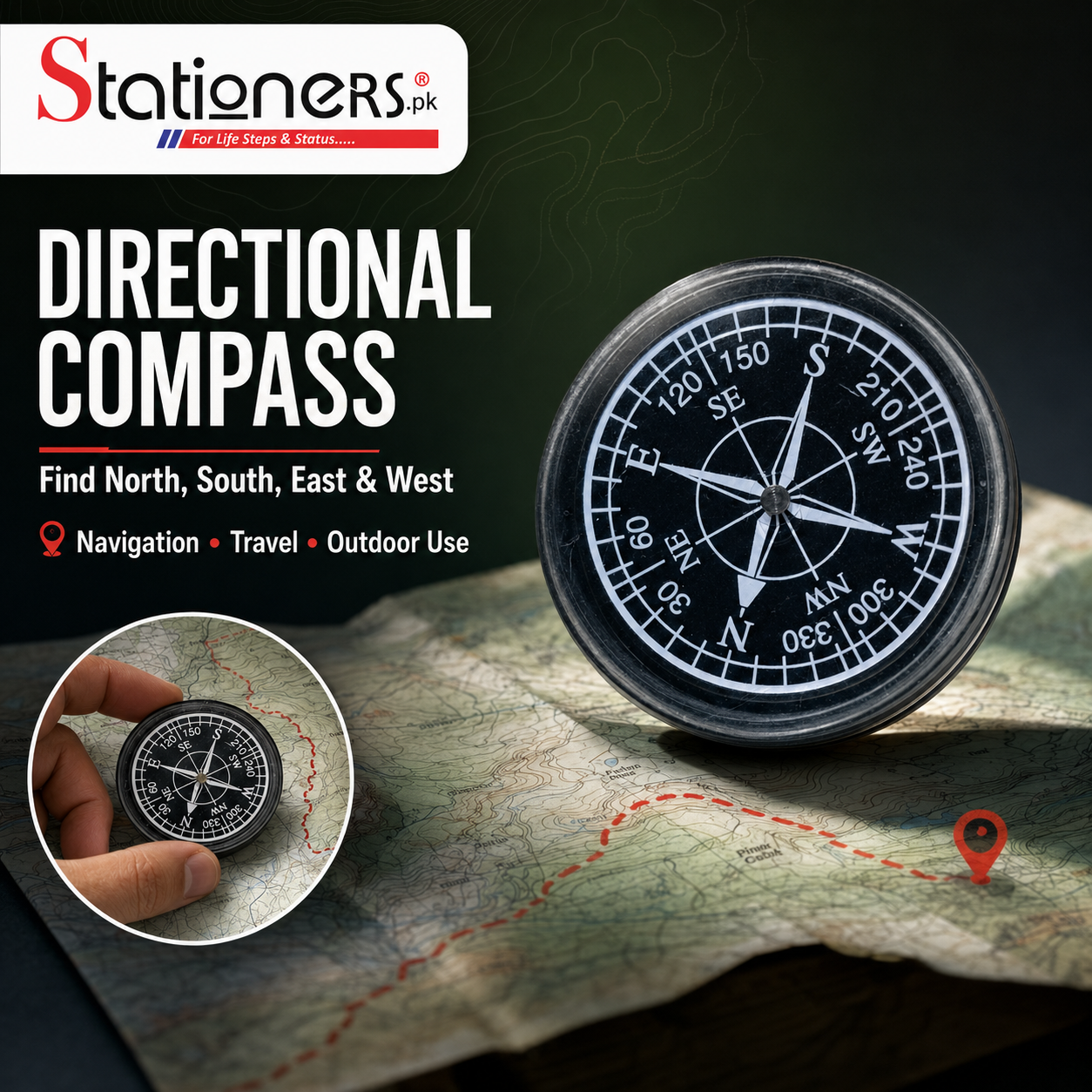 Pocket Directional Compass for Navigation – Black