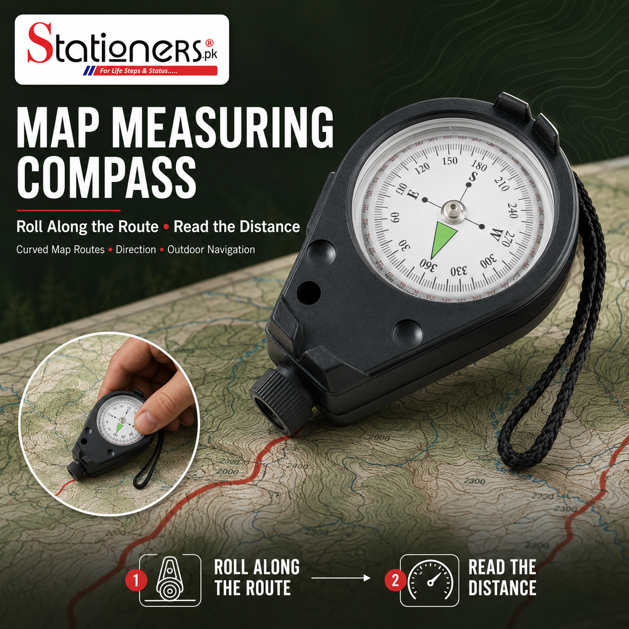 Analog Map Measuring Compass – Route Distance Curvimeter