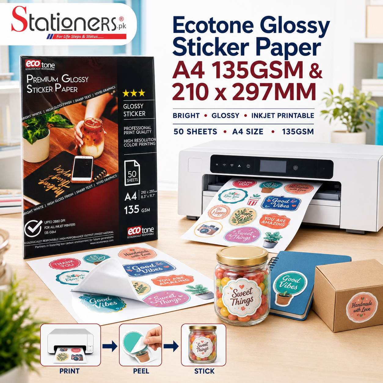 Ecotone Glossy Sticker Paper A4 135GSM & 210 x 297MM