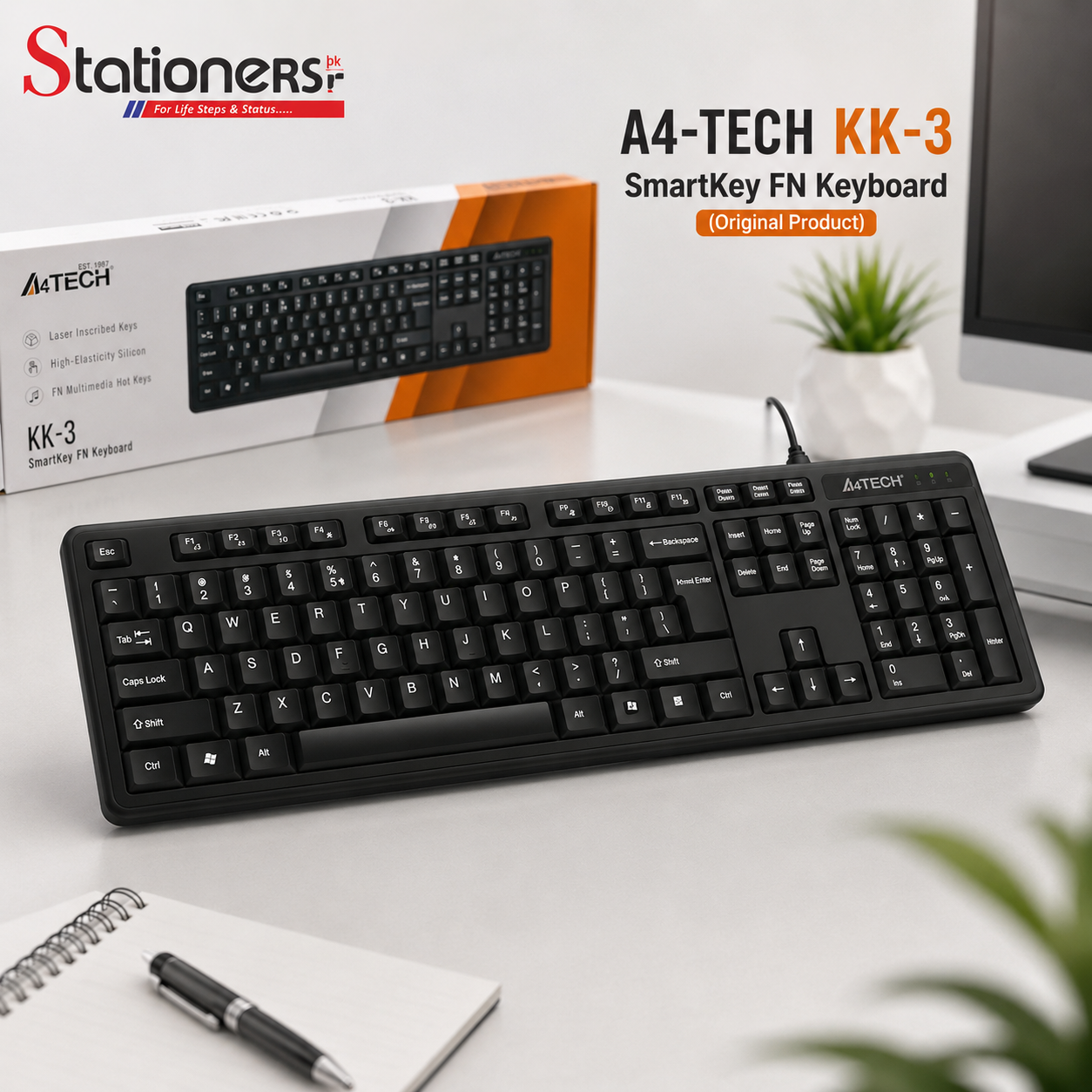 A4-TECH KK-3 SmartKey FN Keyboard – Original Full-Size USB Keyboard