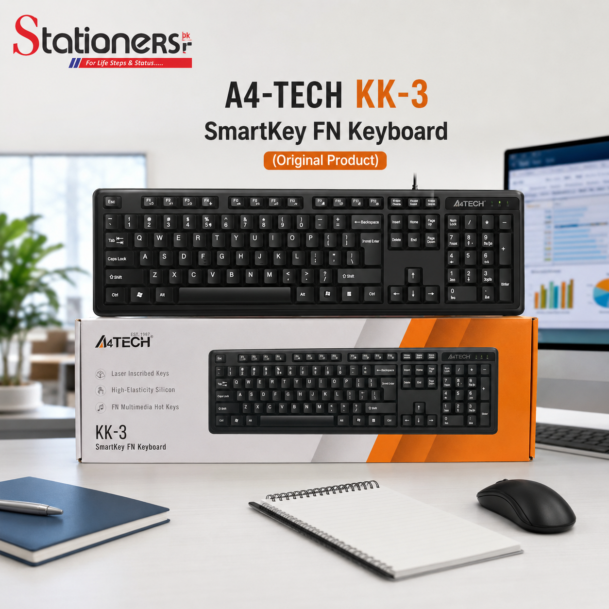 A4-TECH KK-3 SmartKey FN Keyboard – Original Full-Size USB Keyboard