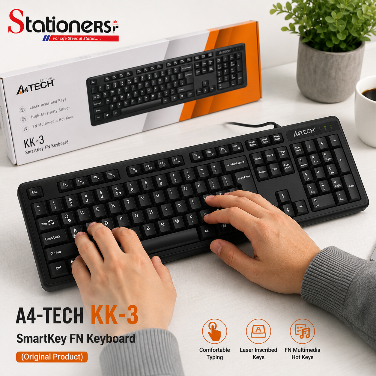 A4-TECH KK-3 SmartKey FN Keyboard – Original Full-Size USB Keyboard