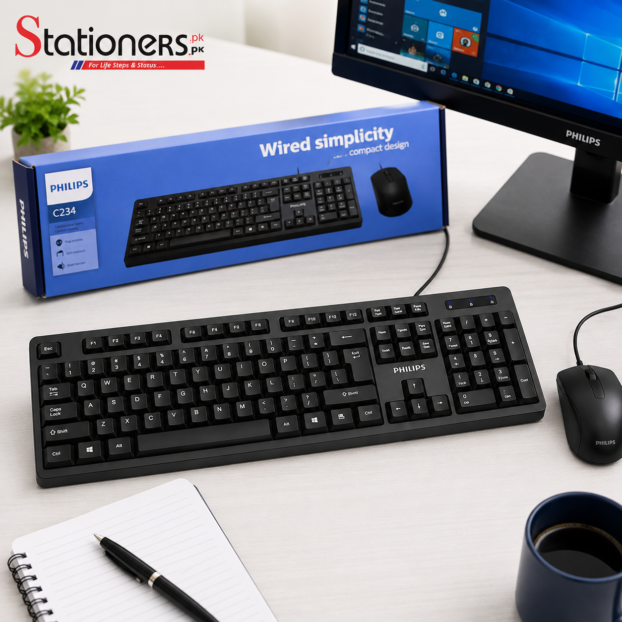 Philips C234 Keyboard with Mouse – Wired USB Keyboard & Mouse Combo