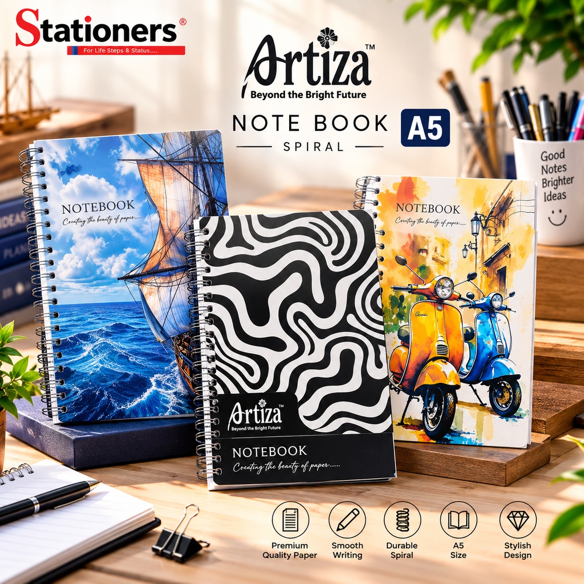 Artiza Note Book Spiral A5 – Premium Quality Notebook | Stylish Cover Designs