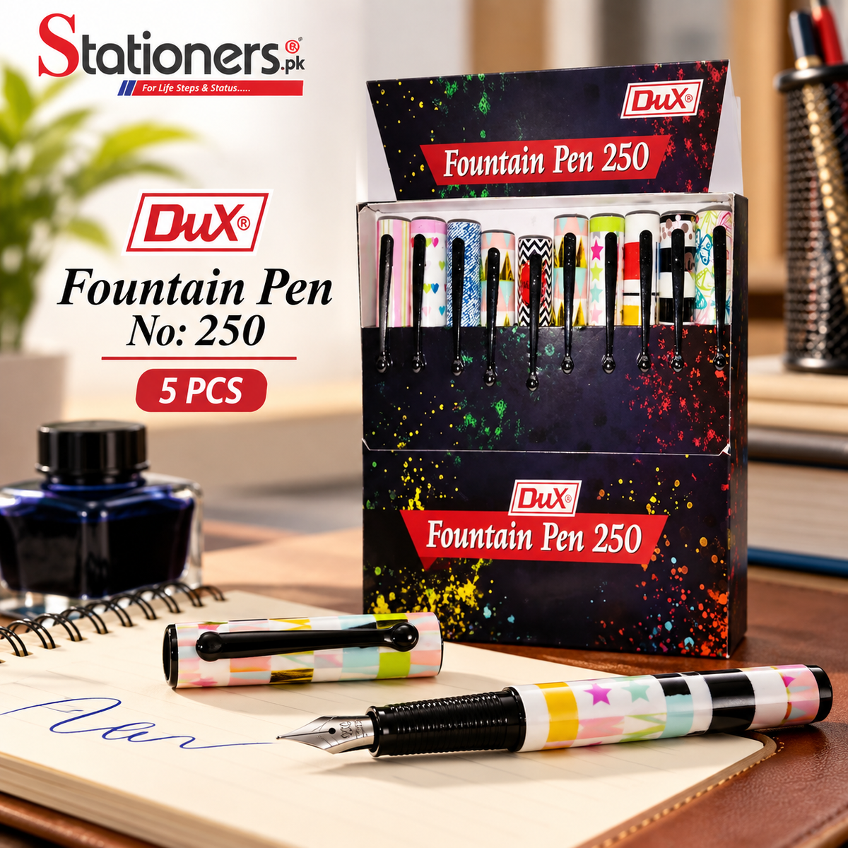 Dux Fountain Pen No. 250 – 5 Pcs | Stylish Pattern Design Fountain Pens