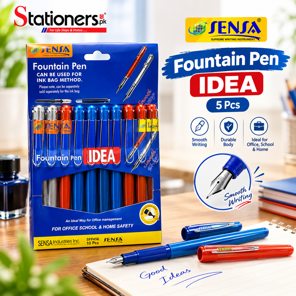 Sensa Fountain Pen Idea 5 Pcs | Smooth Writing Fountain Pens