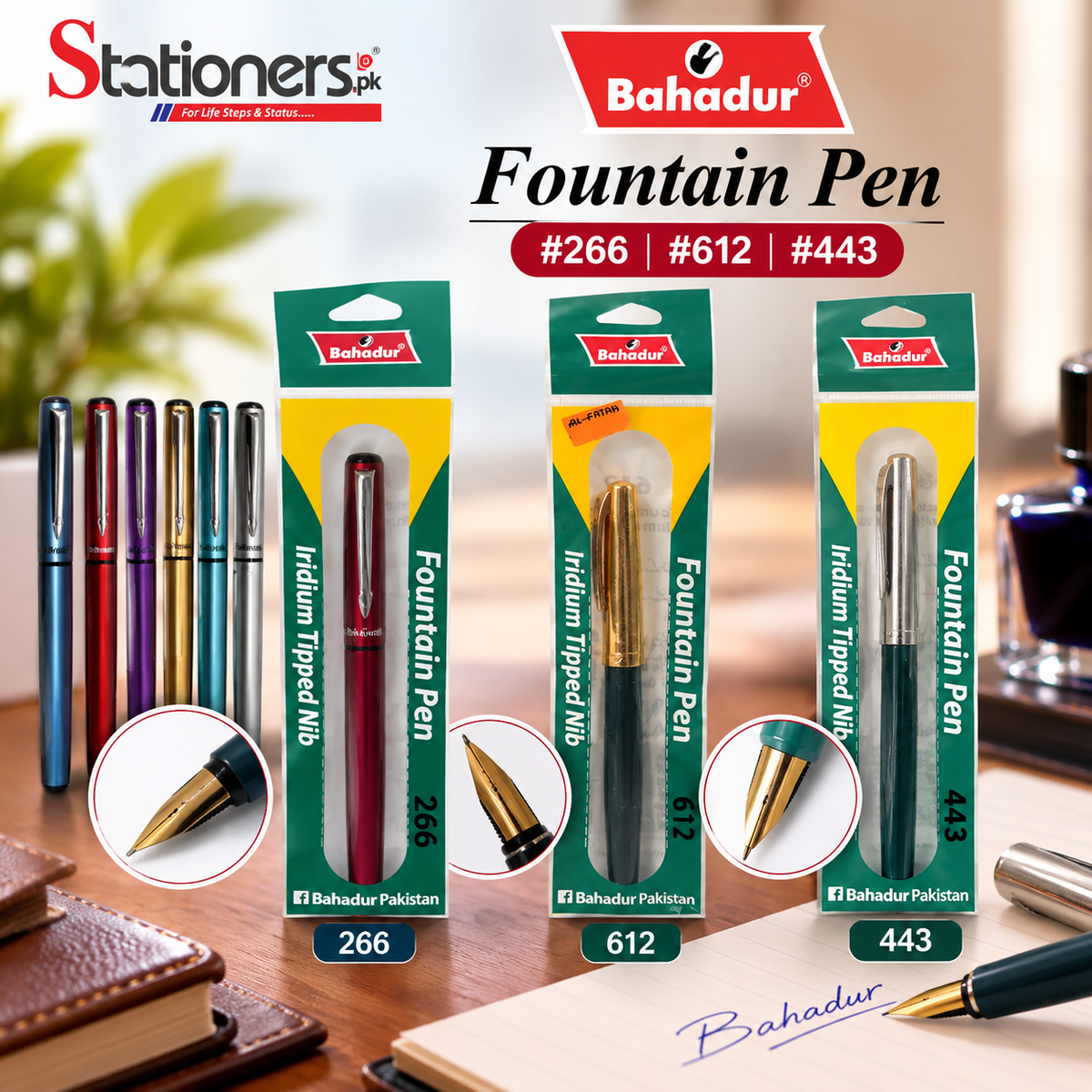 Bahadur Fountain Pen #266, #612 & #443 | Iridium Tipped Nib | 1 Pc