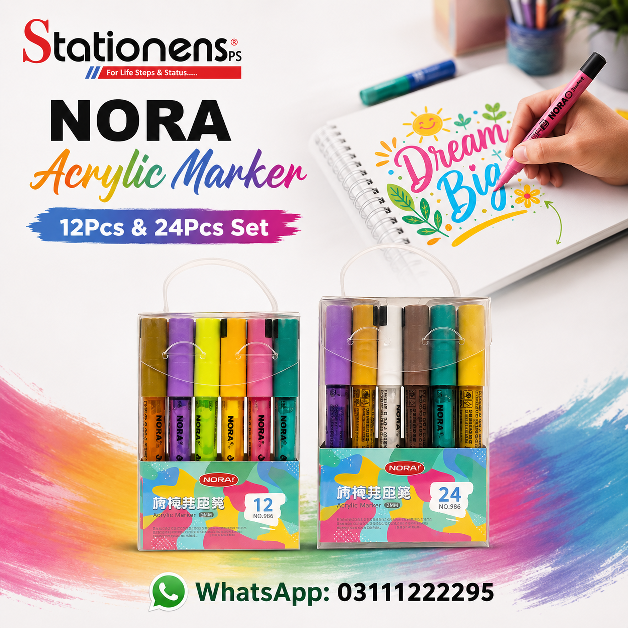 NORA Acrylic Marker Set | 12 & 24 Colors | Multi-Surface Art Markers