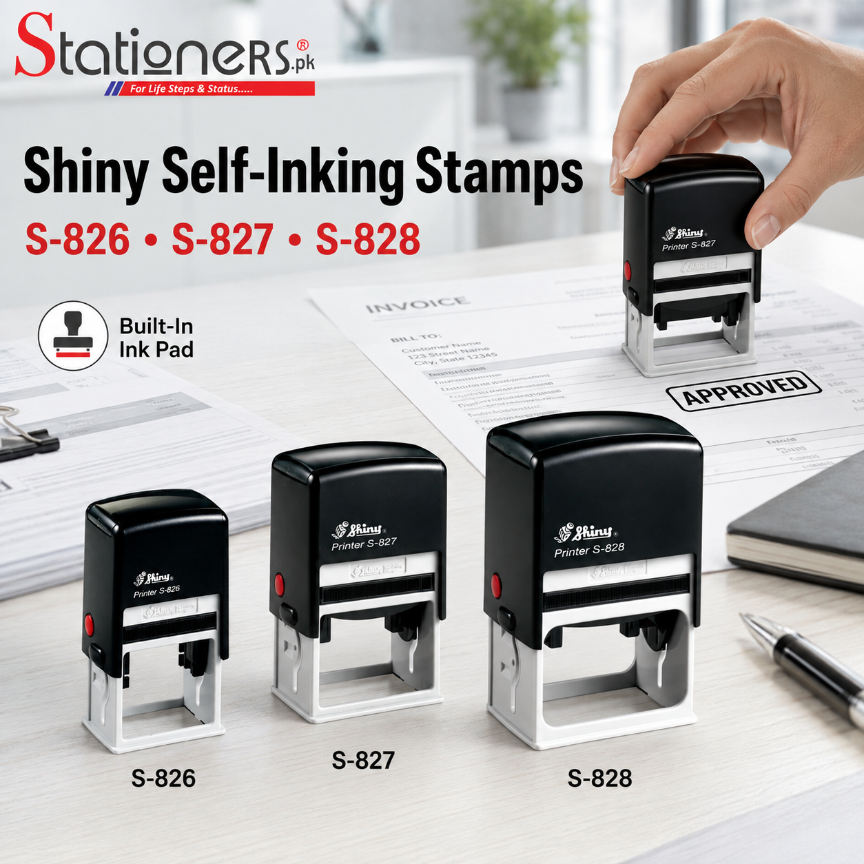 Shiny Self-Inking Stamp Simple Sizes I S-826, S-827 & S-828