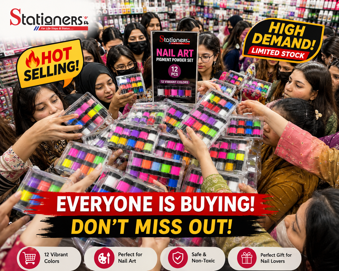12 Pcs Nail Art Pigment Powder Kit | Multicolor Nail Powder Set for Acrylic Nails, Gel Nails & Creative Nail Design