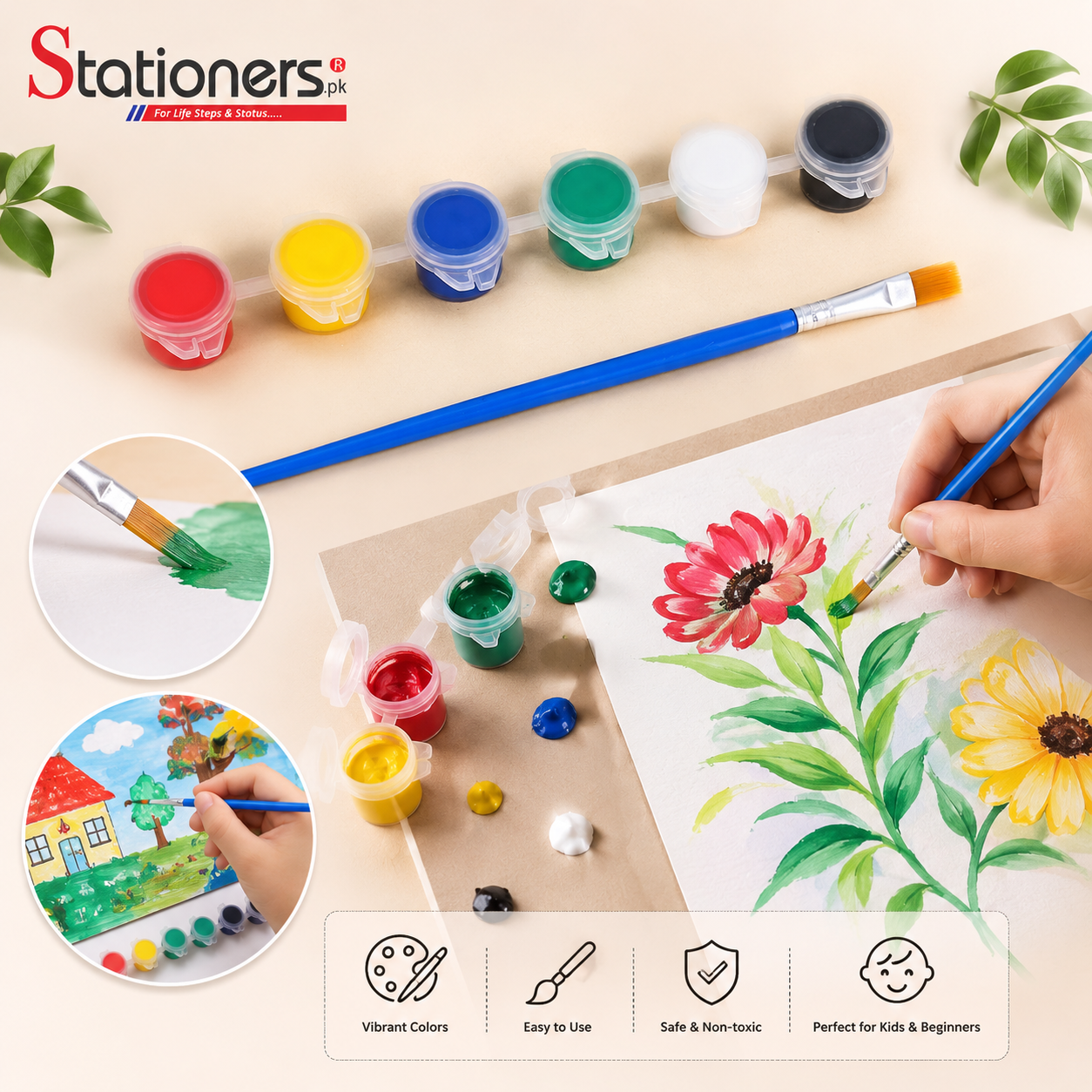 Acrylic Paint Set Waterproof Non Toxic Ceramic DIY Paint with free Brush Kid Painting